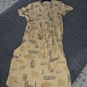 Chic Beige Patterned Midi Dress